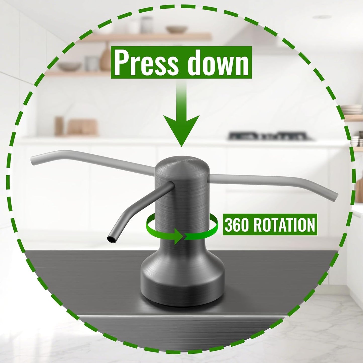 Soap Dispenser for Kitchen Sink, Kitchen Sink Soap Dispenser with 17 OZ Bottle, Refill from The Top Bar, Longer Threaded Shaft Shank, Wide Pump Head Base (Gray)