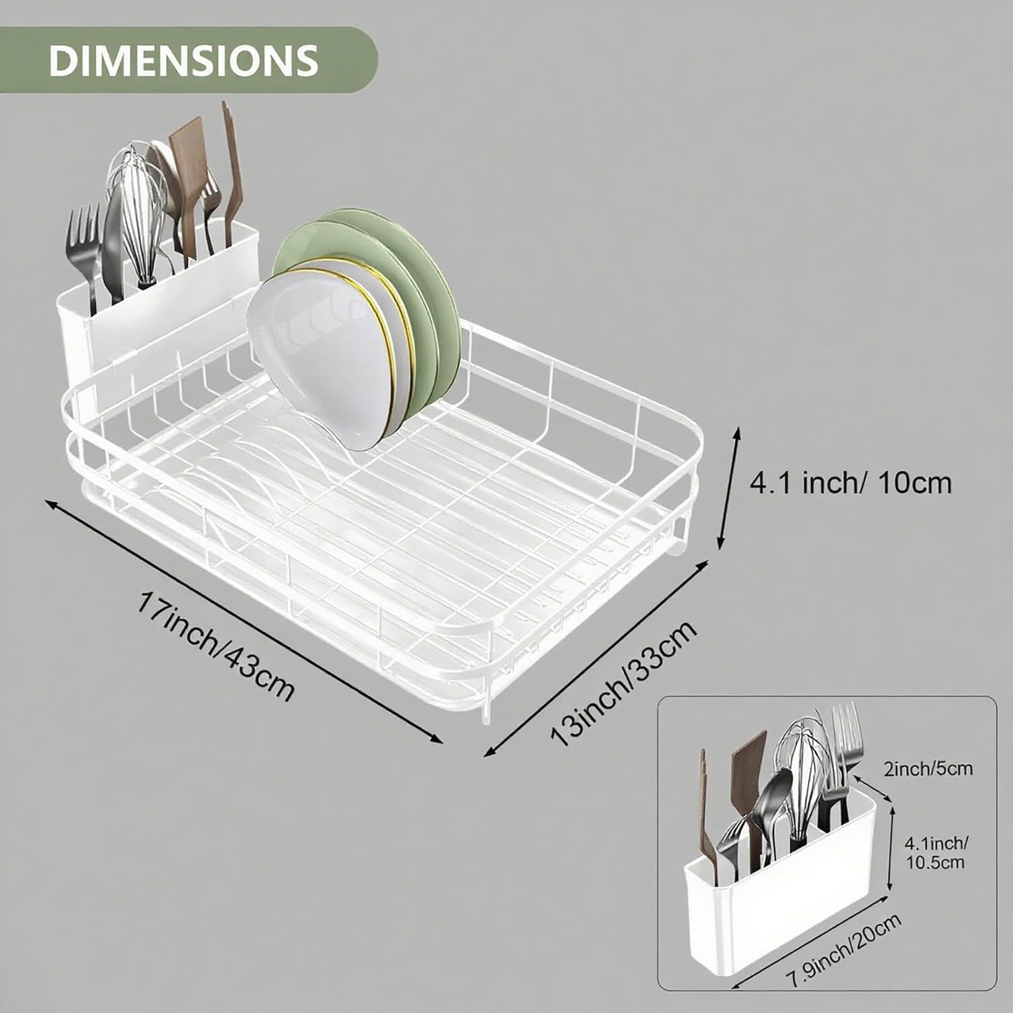 Dish Drying Rack Stainless Steel Drying Racks for Kitchen Counter Large Capacity Storage Racks with Drainboard Curlery Holder White
