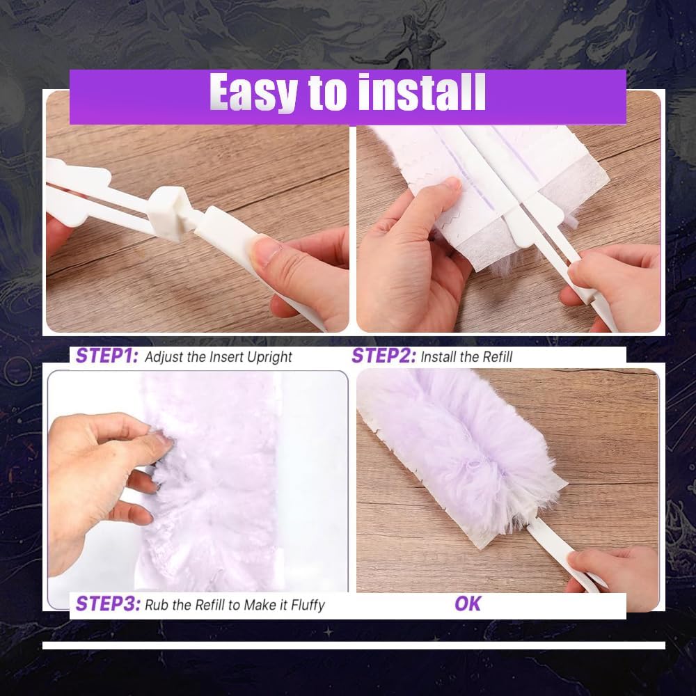 Duster Refills Compatible with Swiffer Duster, Heavy Duty Multi Surface Duster Replacement with 1 Extra Handle for Cleaning Furniture, Blinds, Ceiling Fans and Car (Purple-50Pack)
