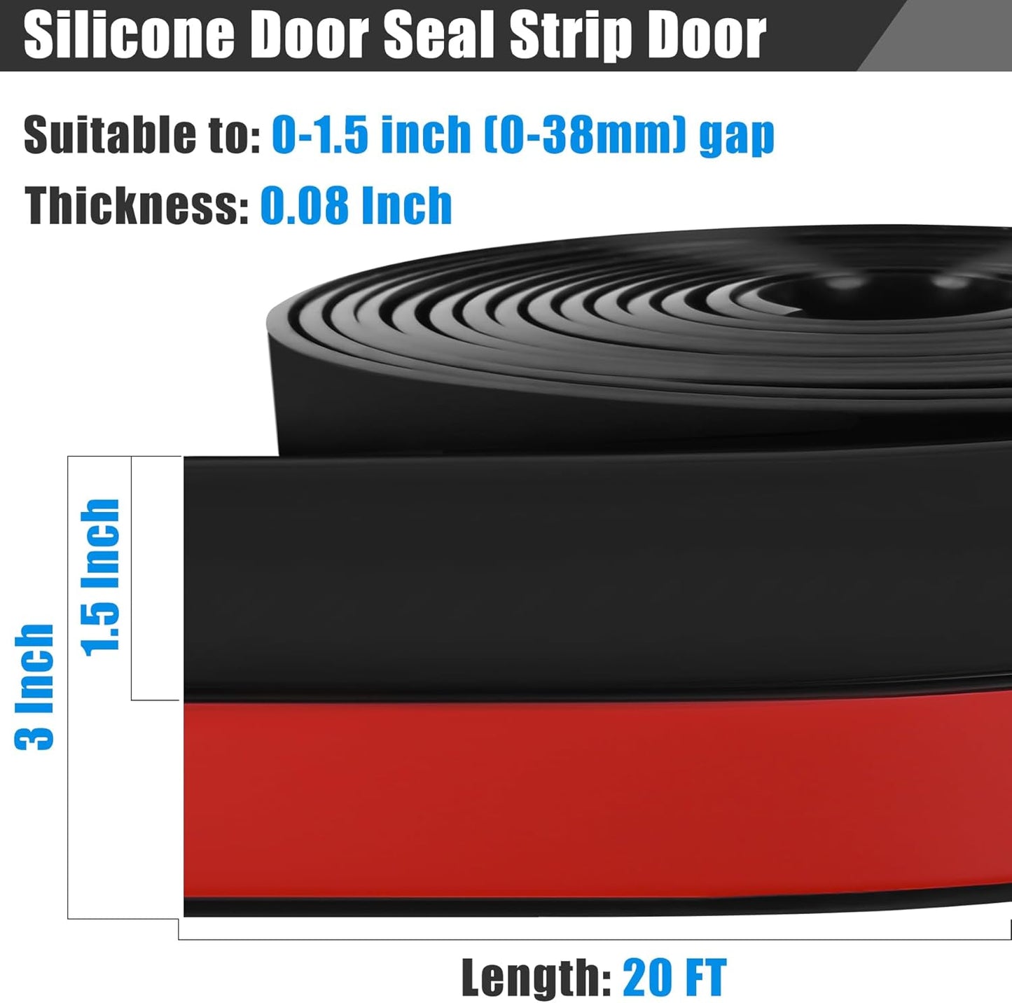 Draft Seal Tape for Doors and Windows 3 in x 20 Ft Silicone Weather Stripping Extra Thick 2mm Door Seal Strip with Strong Adhesive Draft Insulation Stopper Side Seal - Black
