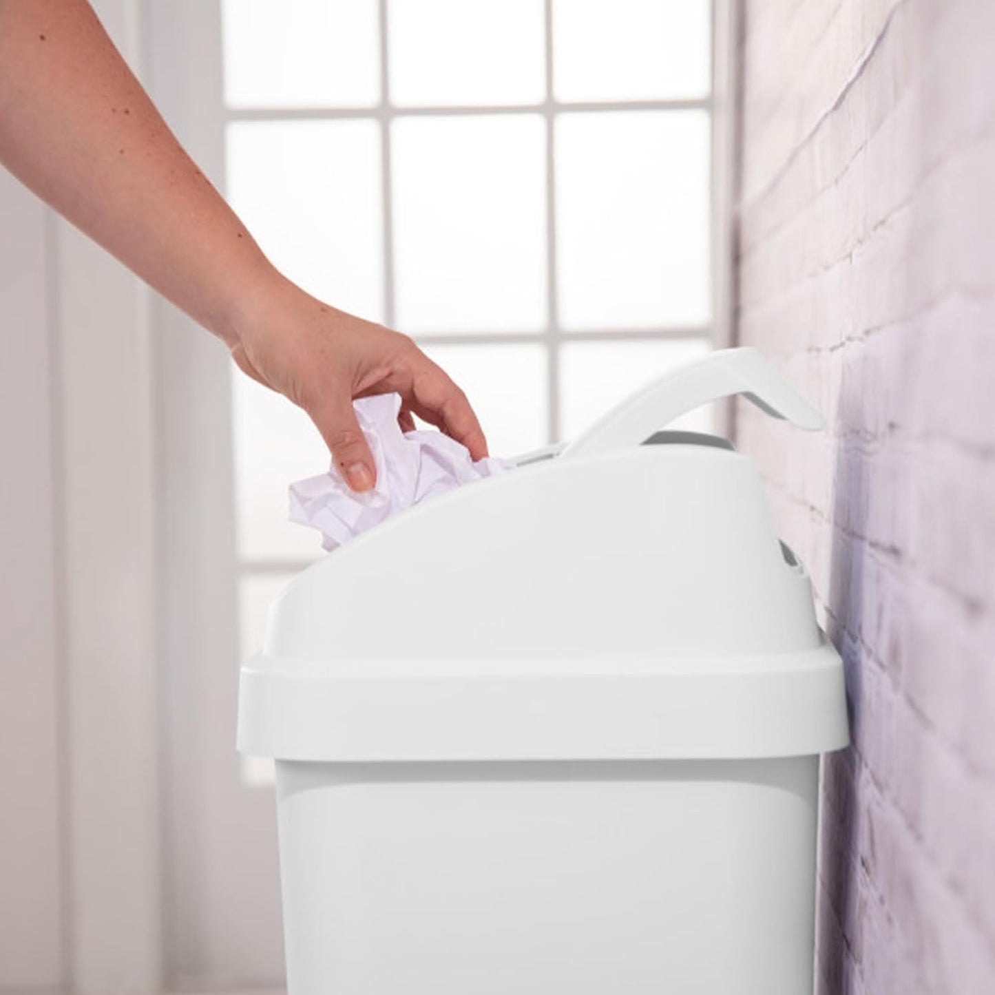 Sterilite 4-Pack Swing Top Wastebasket, Sleek Square Profile Trash Can, 13 Gallon, White - Modern Garbage Bin for Kitchen, Bathroom, Garage and Workspace, Fits 13 Gal Liners