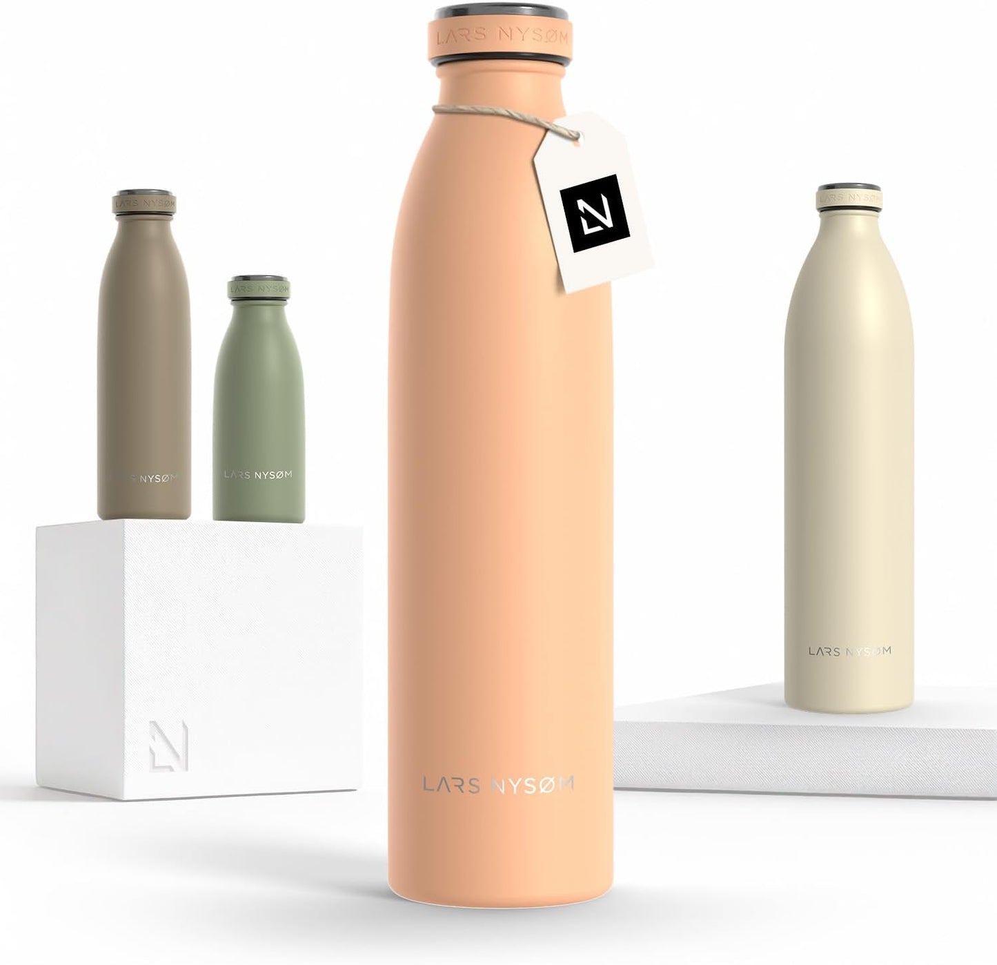 LARS NYSØM Stainless Steel Insulated Water Bottle 12oz 17oz 25oz 34oz 51oz | Insulated Thermo Flask for Hot and Cold Beverages | Leakproof Drinking Bottle (Creamy Peach, 25.4 oz)