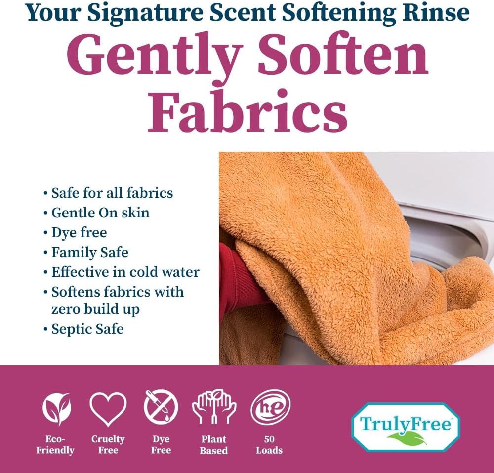 Truly Free Fabric Softening Conditioner for Clothes| Safe for Babies & Kids with Sensitive Skin | Plant-Based | Includes 4 Refills| Signature Scent Rinse(200 Loads)