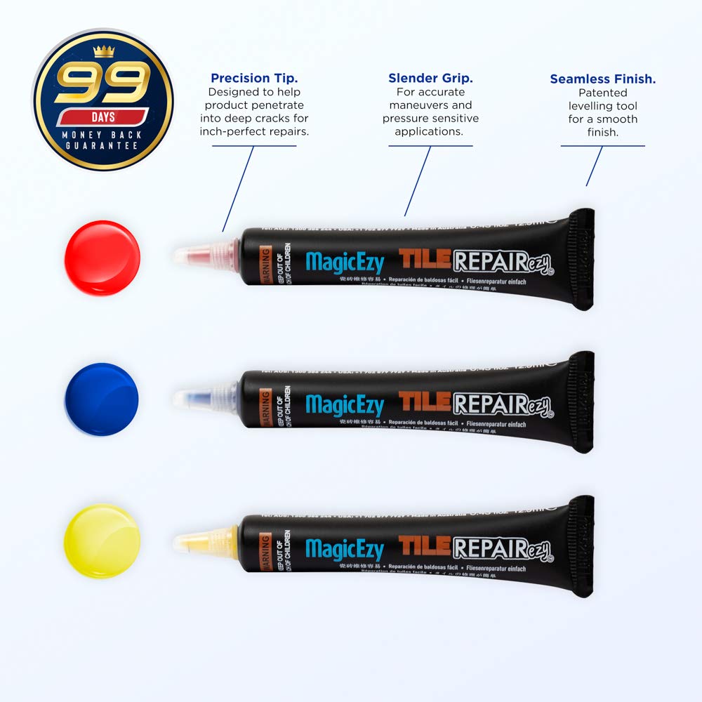 MagicEzy Tile RepairEzy - Professionally and Easily Touch-Up Tile Chips over 1 mm on Porcelain and Ceramic Surfaces - The Primary Kit