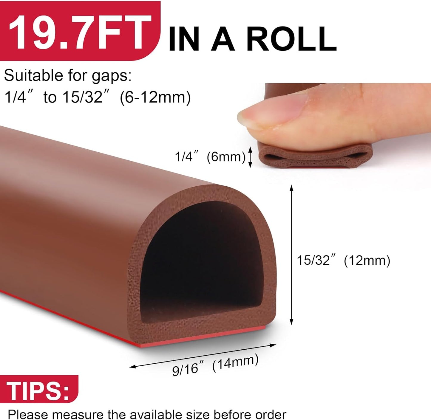 【New Upgrade】 Silicone Door Weather Stripping Door Seal Strip, 19.7 Feet Self-Adhesive D-Shape Door Insulation Strip for Door Frame& Window Seal Large Gaps, Easy to Cut & Install