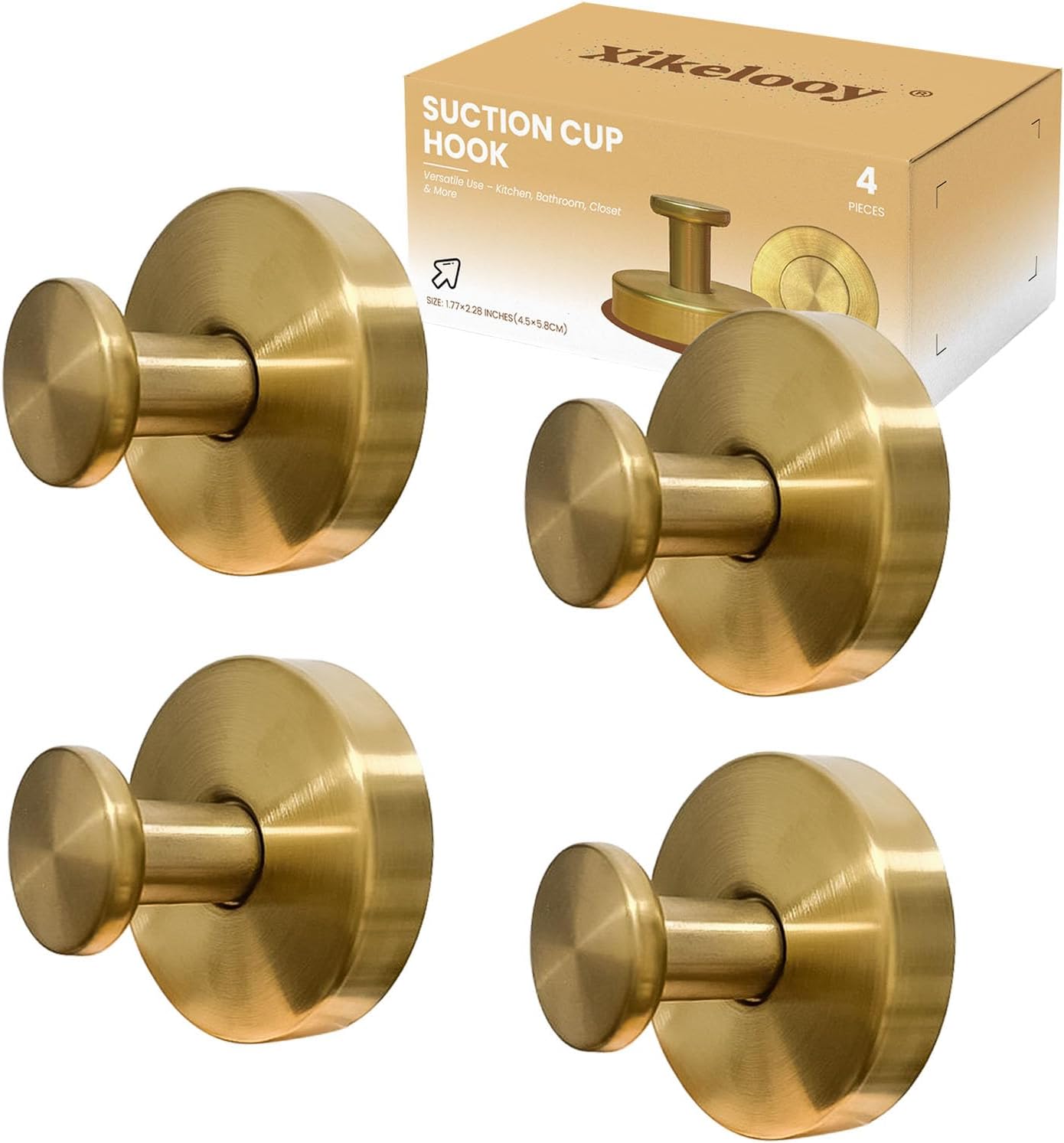 4 Pcs Suction Cup Hooks for Shower，Removable Hooks，Towel Hook，Suction Hook for Bathroom, Bedroom, Glass Window (Gold)