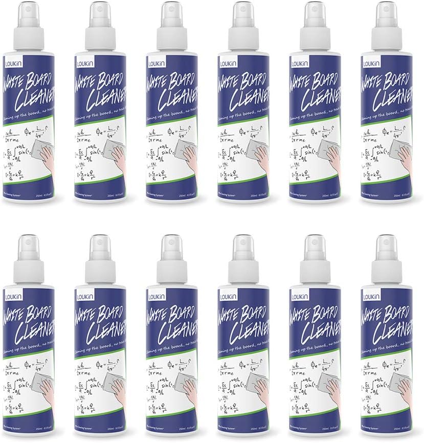 loukin Non-Toxic Whiteboard Cleaner, 8.5 fl oz Dry Erase Board Cleaner, White board Cleaning Spray, Removes Stubborn Marks from Whiteboards, Chalkboard (12-Pack)