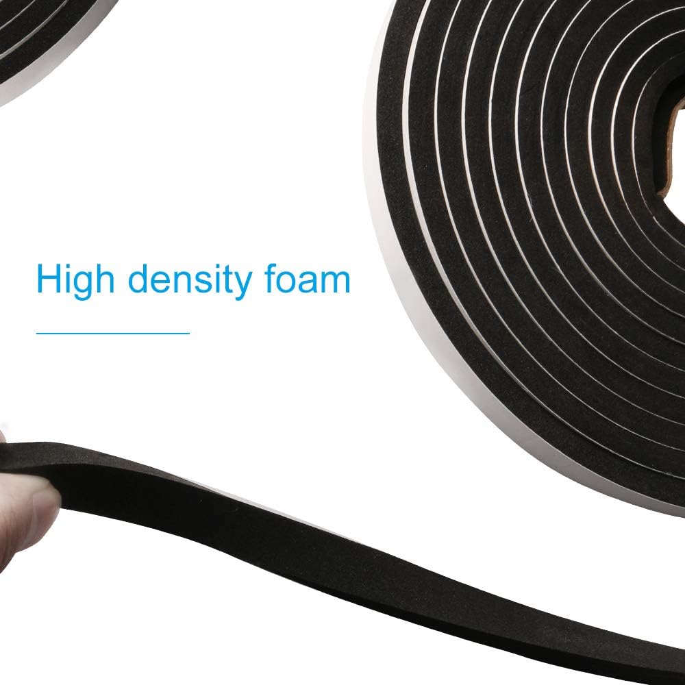 2 Rolls Foam Tape Weatheratrip for Door Window Insulation, Single Sided Foam Strips Adhesive, High Density Foam Seal Tape, Closed Cell Foam Seal Strip Tape(1/2"Wx1/4"Tx32FT, Black)