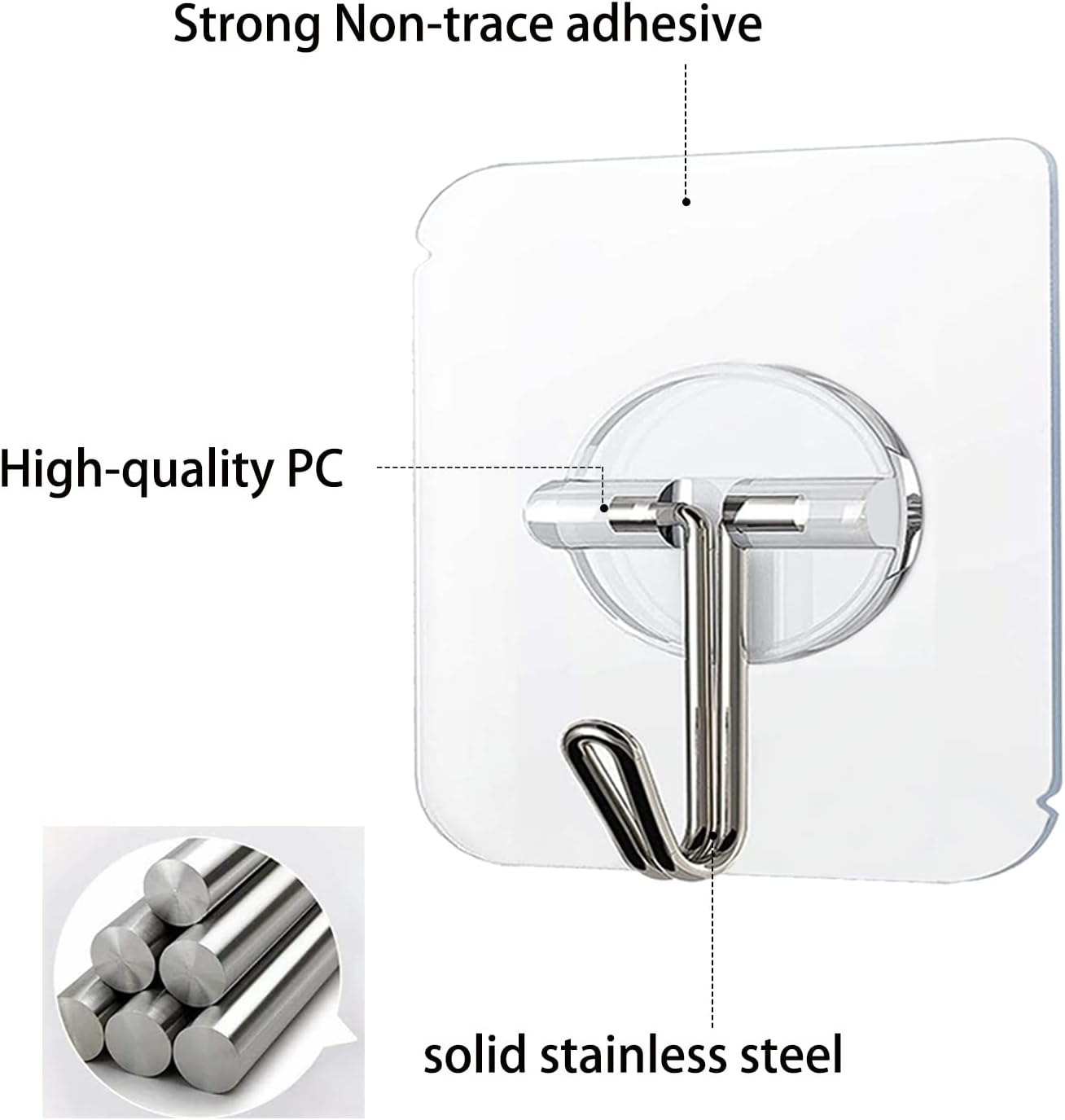 COLOGO 100 Pack Adhesive Hooks 24lb(Max) Heavy Duty Self Adhesive Hooks, Transparent Reusable Seamless Adhesive Wall Hooks for Kitchens, Bathroom, Office