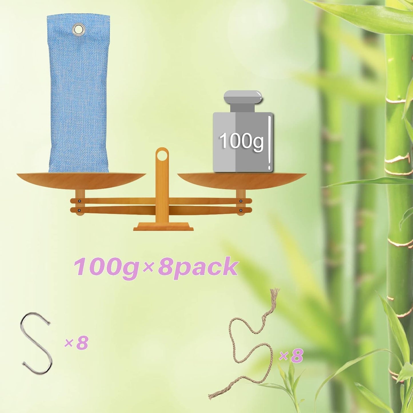 Charcoal Bags Odor Absorber (8x100g) Activated Bamboo Charcoal Air Purifying Bags Charcoal Odor Eliminating Bags for Home & Car Shoes, Closet, Pet -8 PACK