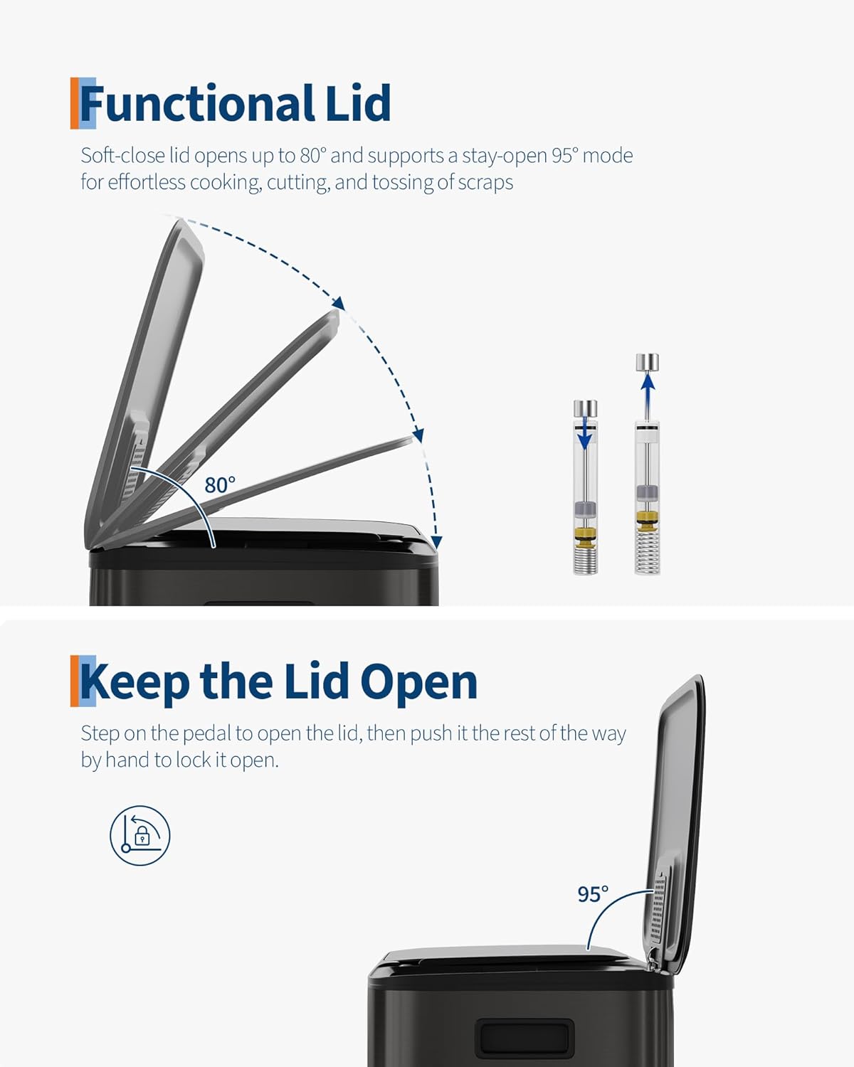 GarveeHome 2 x 10.6 gal Stainless Steel Double Trash Can with Lid for Kitchen, Large Dual Trash and Recycle Bin Combo, Step-on Kitchen Metal Garbage Cans, PP Inner Buckets, Liner Rim, Matte Black