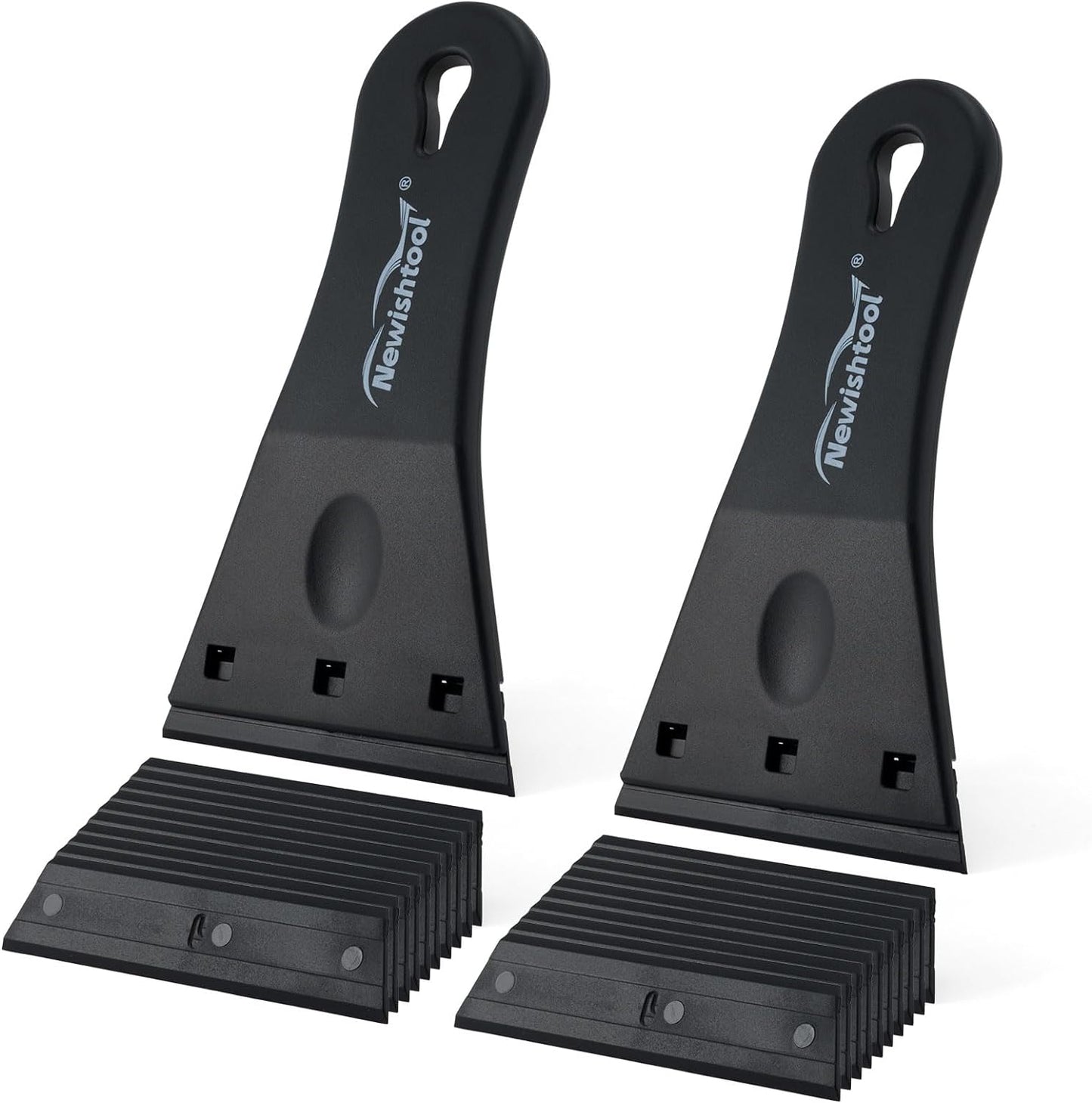 NewishTool Plastic Razor Scraper with 3-Inch Blade, Pack of 2 with 20 Extra Blades for Glue Residue Labels, Decals & Stickers on Windows & Glass