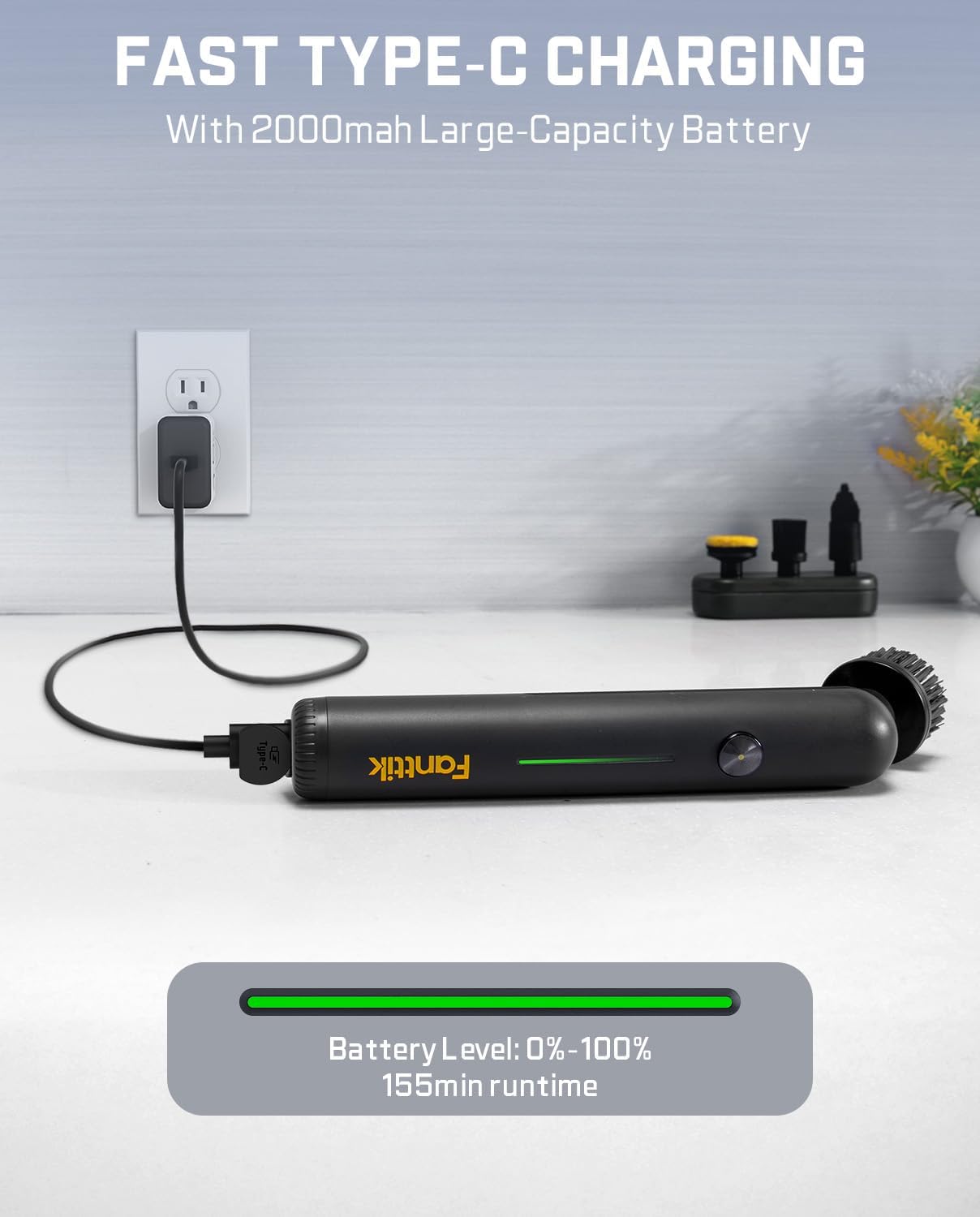 Fanttik G9 Nano Cordless Spin Scrubber with NeoPulse Motor, IPX7 Waterproof Grout Brush, 8 Replaceable Heads & LED Display for Cleaning Bathroom, Tile, Corners - Black