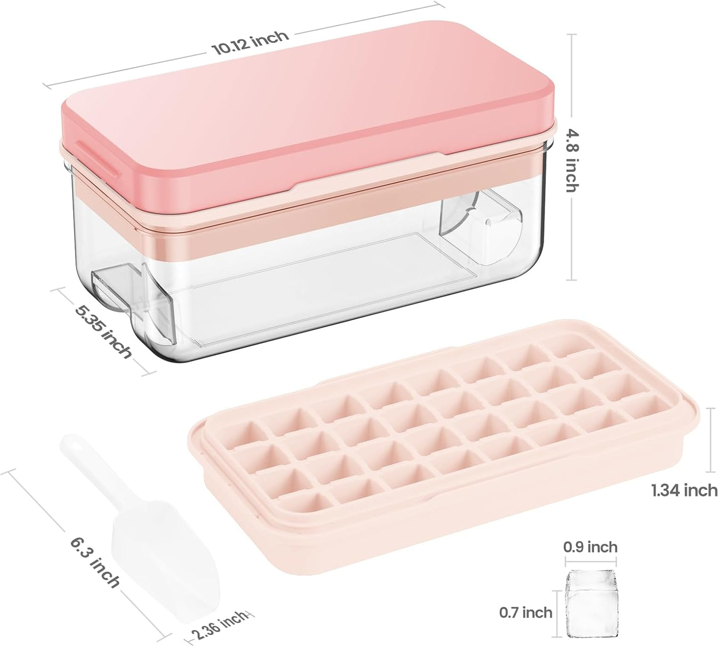 Ice Cube Tray with Lid and Bin, 32 pcs Ice Cubes Molds, Ice Trays for Freezer, Ice Cube Tray Mold, with 1 tray, Ice Freezer Container, Spill-Resistant Removable Lid & Ice Scoop, for Whiskey,Cocktail