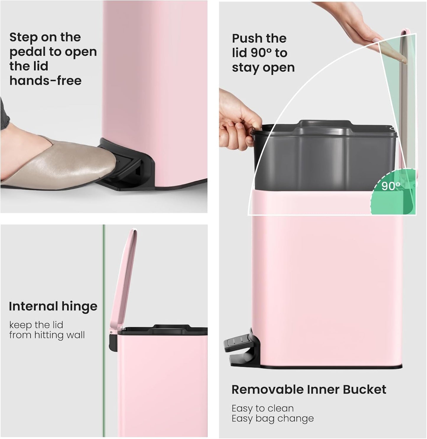 Cesun Small Bathroom Trash Can with Lid Soft Close, Step Pedal, 6 Liter / 1.6 Gallon Stainless Steel Garbage Can with Removable Inner Bucket, Anti-Fingerprint Finish (Pink)