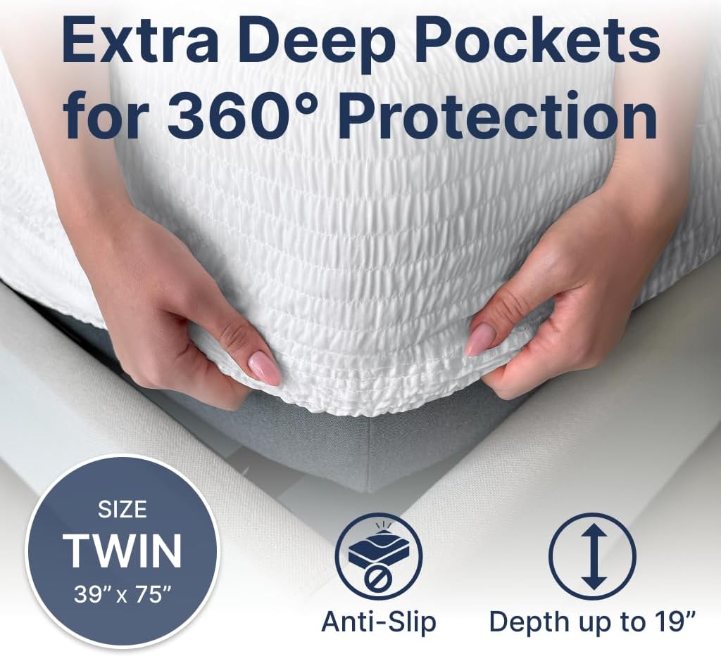 PAULATO BY GA.I.CO Twin Waterproof Mattress Protector – Mattress Cover for Twin Size Bed – Breathable Noiseless Hypoallergenic Machine Washable – Water Proof Protector with Deep Elastic Skirt