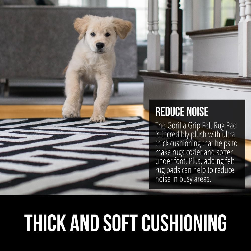 GORILLA GRIP Felt and Natural Rubber Stay in Place Slip Resistant Rug Pad, 1/8in Thick, 8x11 FT Protective Padding Under Area Rugs, Cushioned Gripper Pads, Carpet Runners, Hardwood Floors Protection