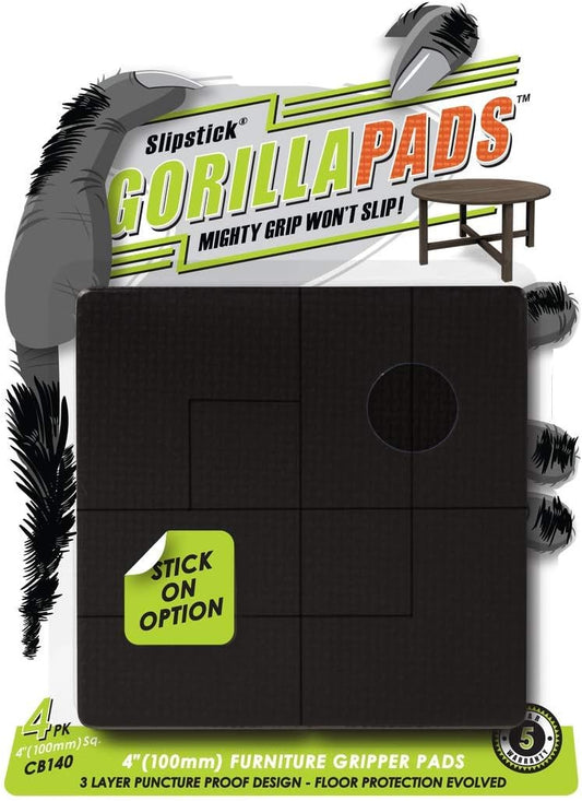Slipstick GorillaPads 4 Inch Non Slip Furniture Gripper Pads (Pre-Scored to Cut to Size) Stops Sliding and Protects All Hard Floor Surfaces, Optional Self-Stick Adhesive, Square, CB140