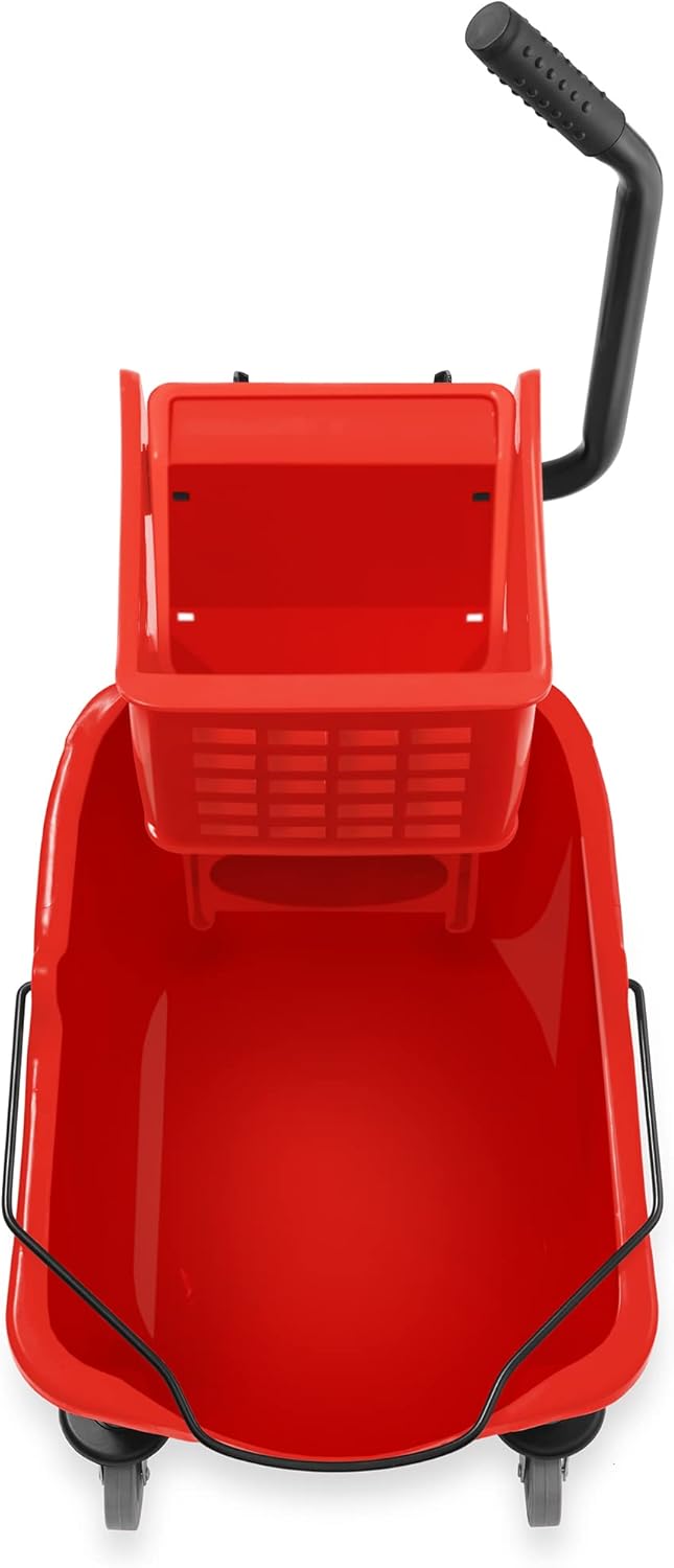 Dryser Commercial Side Press Wringer Combo Mop Bucket, 33 Quart, Red