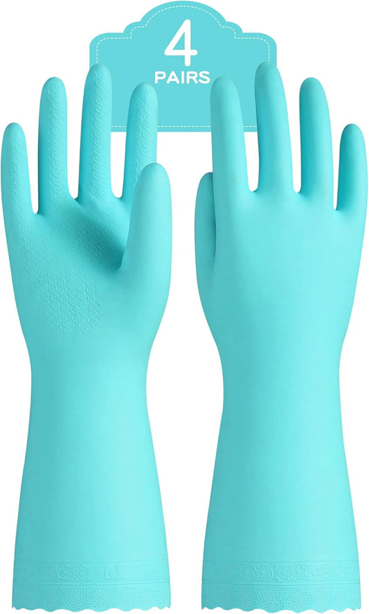 PACIFIC PPE 4 Pairs Reusable Dishwashing Cleaning Gloves, Household, Kitchen, Cotton Liner, Green, Small