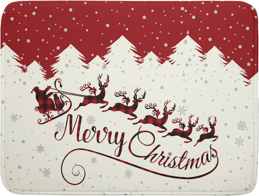 Christmas Moose Dish Drying Mat 18x24 for Winter Santa Claus Kitchen Counter Decor Absorbent Reversible Microfiber Deers Animal Dishes Pad Dish Drainer Rack Mats Kitchen Accessories