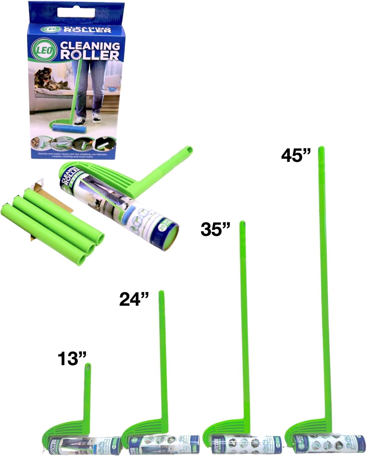 Leo 10-Inch Wide Lint Roller with Extendable Handle, Includes 1 Refill (25 Sheets), Extra Sticky for Pet Hair, Carpet & Floor Cleaning (1 Mega Roller)