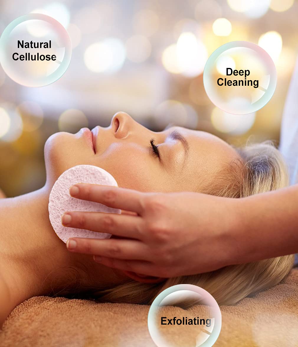 METUUTER 50 PCS Compressed Facial Sponges for Estheticians- 100% Natural Cellulose Face Sponge Professional Cosmetic Spa Sponges for Face Cleansing, Massage, Pore Exfoliating, Mask, Makeup Removal