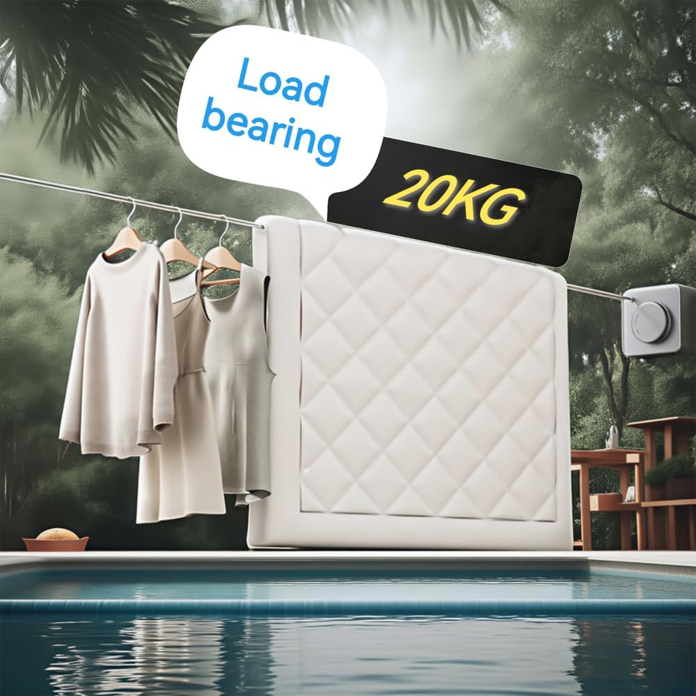 Retractable Clothesline, Wall Mounted, Stainless Steel, 17 Ft Indoor Outdoor (Light Gray)