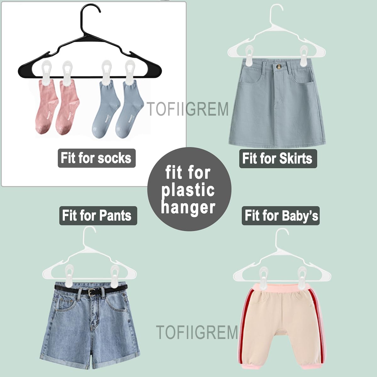 White Hanger Clips 60 Pack, Multi-Purpose Plastic Hangers Clips Perfect for Plastic Velvet Hangers, Clothes Pins Finger Clip for Skirt Pants