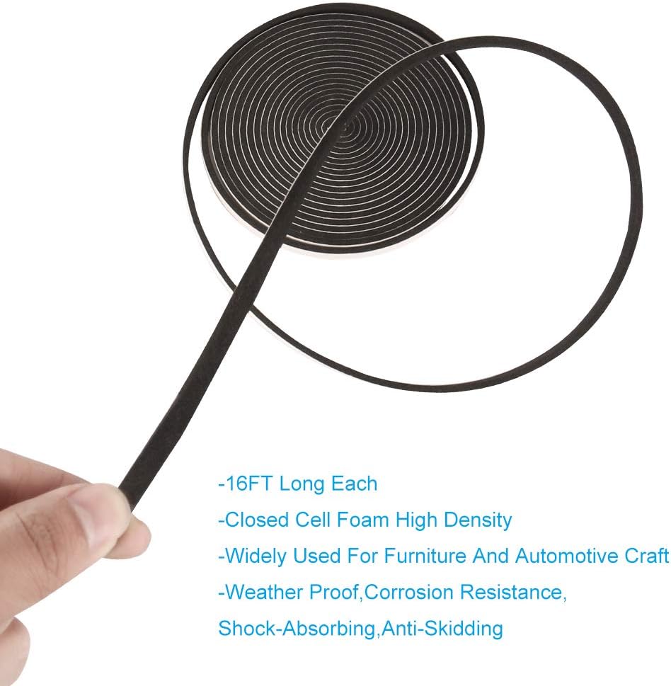 2 Rolls Weather Stripping,1/4 Inch Wide X 1/8 Inch Thick Foam Seal Tape High Density Foam Strip Self Adhesive,Closed Cell Foam Tape Seal Strip,16 Feet Long Each