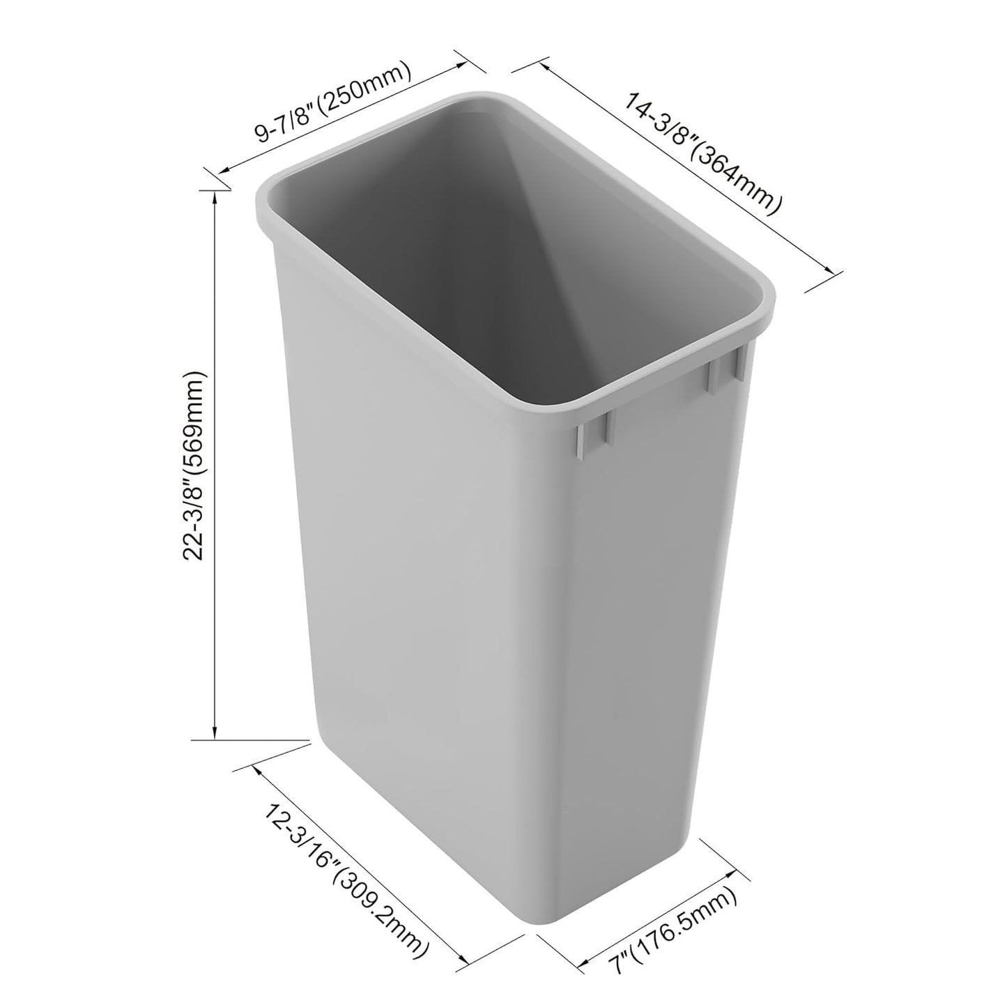 Dowell 50L Wastebasket Trash Container, 52.8Qt/13.2Gal, Plastic, Stackable, for Kitchen/Bathroom/Office, Fits Under Sink/Desk (Grey 4000 50 04)
