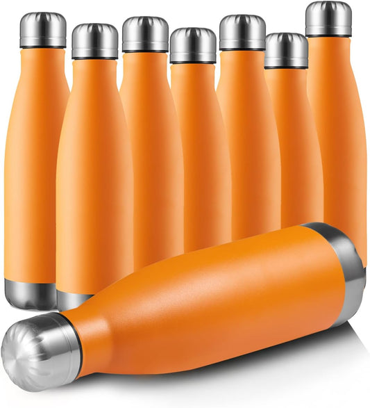 MEWAY 17oz Sport Water Bottle 8 Pack Vacuum Insulated Stainless Steel Leak-Proof Double Wall Cola Shape Water Bottle,Keep Drinks Hot & Cold (Orange,8 Pack)
