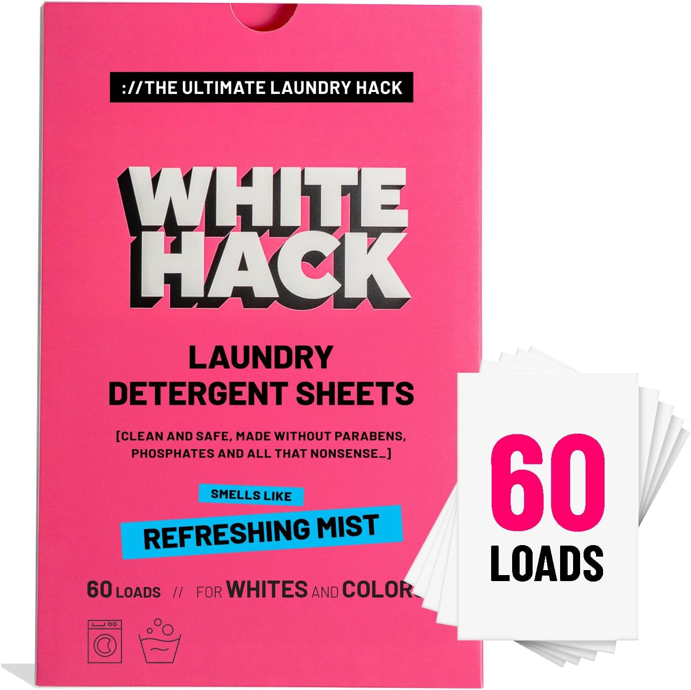 Laundry Detergent Sheets | Clothes Detergent Laundry Soap Sheets for Travel - Mess-Free, Ultra Concentrated, Recyclable Packaging, Stain Fighting - Refreshing Mist Scent, 60 Count