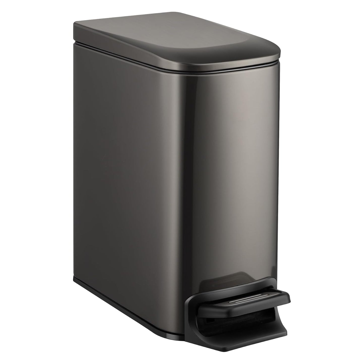 TIPGO Slim Bathroom Trash Can with Lid Soft Close, 6 Liter / 1.6 Gallon Stainless Steel Garbage Can with Removable Inner Bucket, Step Pedal, Small Trash Cans for Bedroom, Office, Kitchen (Black Gold)