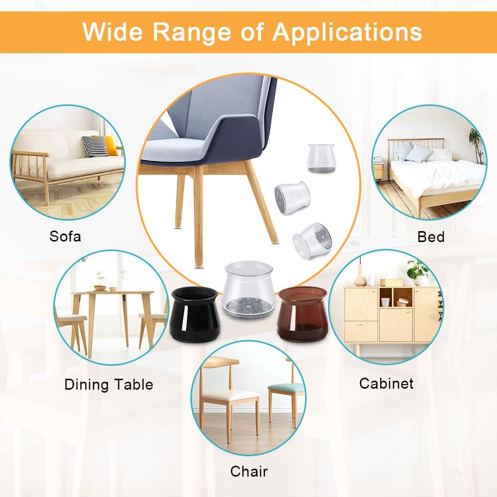 32 Pcs Chair Leg Protectors for Hardwood Floors, Silicone Felt Furniture Leg Cover Pad for Protecting Floors from Scratches and Noise, Smooth Moving，Small(Fit Round Diameter：5/16" to 1-5/16")