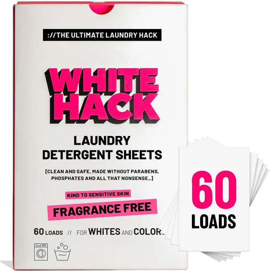 Fragrance Free Laundry Detergent Sheets | Clothes Detergent Laundry Soap Sheets for Travel - Mess-Free, Ultra Concentrated, Recyclable Packaging, Stain Fighting | Unscented, 60 Count