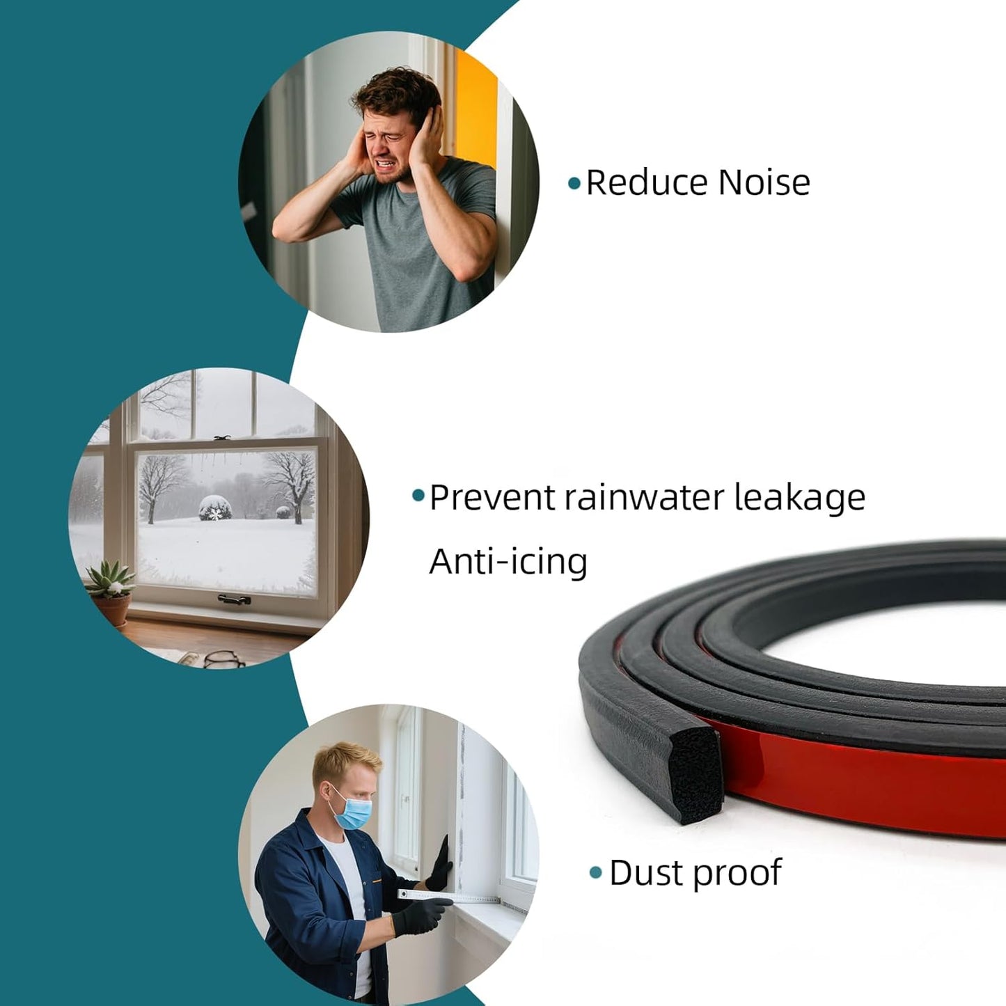 Rectangle Foam Rubber Seal, Self-Adhesive EPDM Foam Rubber Weather Stripping for Boat, Auto, RV, Marine, Garage Doors/Window and More, W:0.5"; H:0.25"; L:26Feet