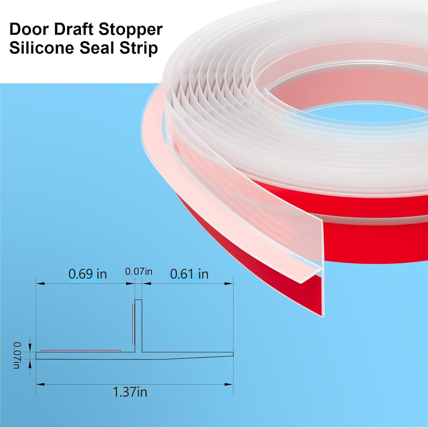 T-Shaped Door Draft Stopper, 1.37 in x 20 Ft Silicone Seal Strip for Windows Gaps, Weather Stripping Seal Strip Shower Sweep, Clear
