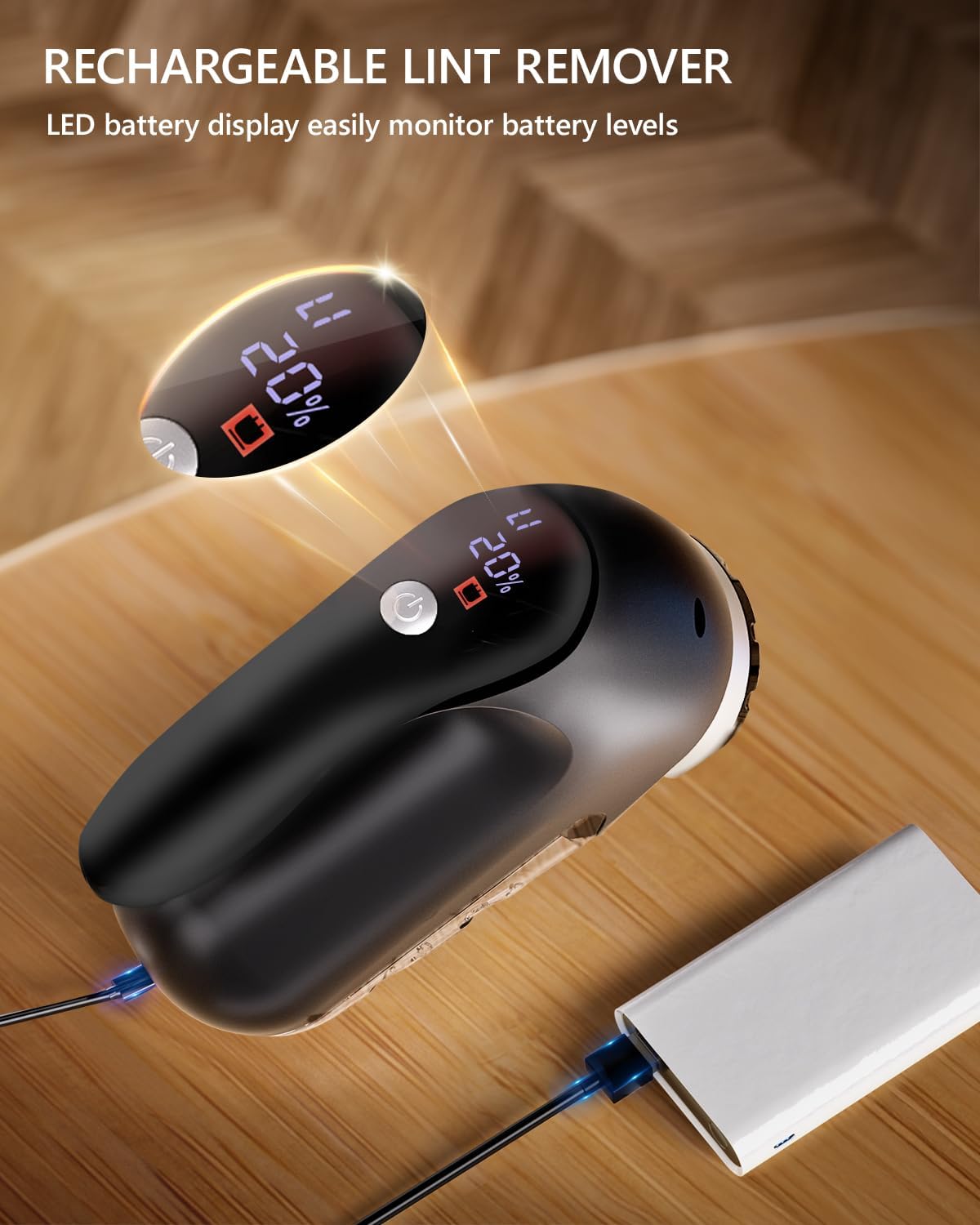 Electric Fabric Shaver with LED Display, 2-Speeds Lint Remover, Rechargeable Sweater Shaver, Fuzz Pill Bobble Remover for Fabric Fleece Curtains Clothes, Black