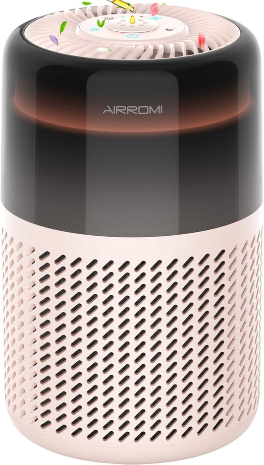 AIRROMI Air Purifier for Bedroom Home,HEPA Filter,Covers Upto 549 Ft²,Quiet 360°intake Air Cleaner with Fragrance ponge for Better Sleep,Night Light,Filters Smoke,Pet Dander,Allergies,Dust,A2005 Beige