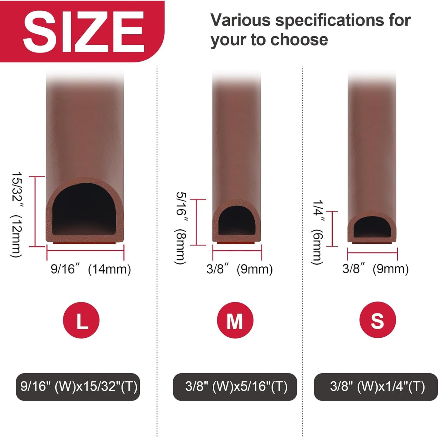 【New Upgrade】 Silicone Door Weather Stripping Door Seal Strip, 19.7 Feet Self-Adhesive D-Shape Door Insulation Strip for Door Frame& Window, Seal Large Gaps, Easy to Cut & Install