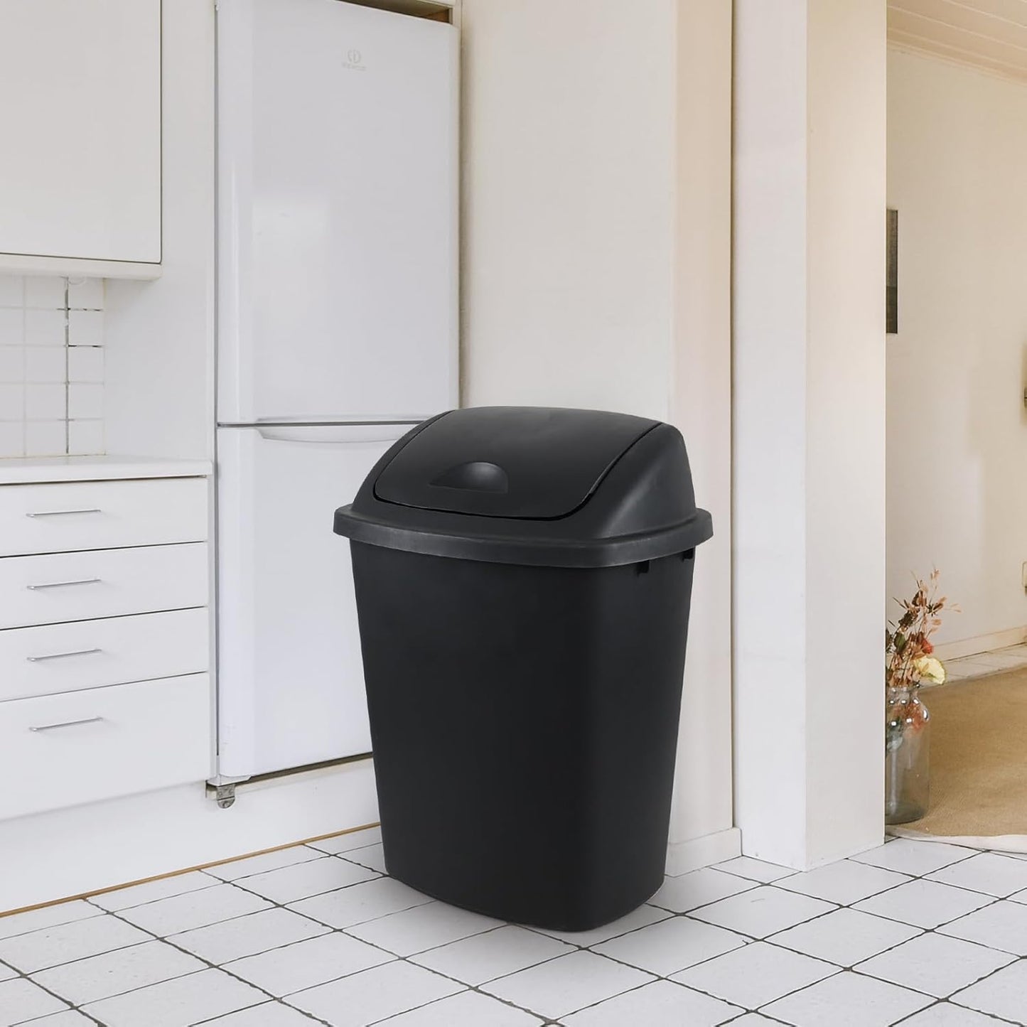 10 Gallon / 40 L Swing Lid Kitchen Trash Can, 4-Pack, Office, College, Classroom Garbage Bins, Plastic Waste Basket, Black