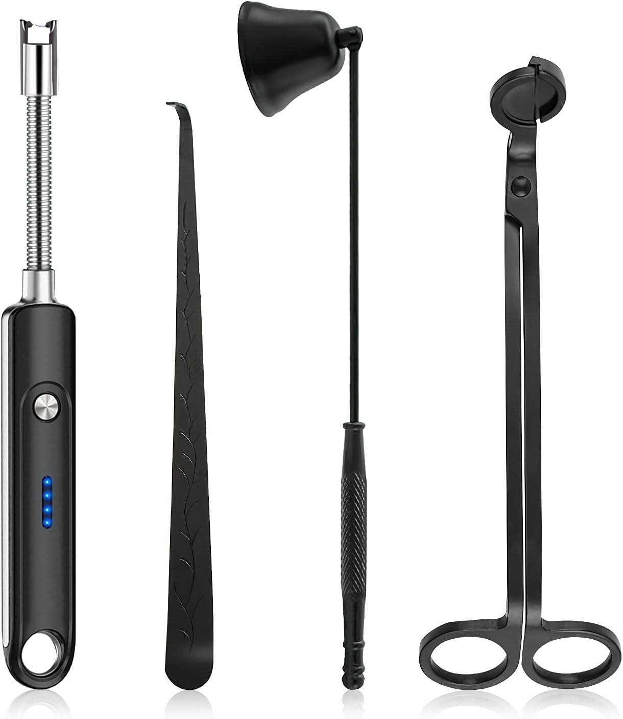 Lsnisni Candle Wick Cutter and Trimmer Set, Electric Lighter, Wick Dipper - Black, 4-Piece, Mom Birthday Gift