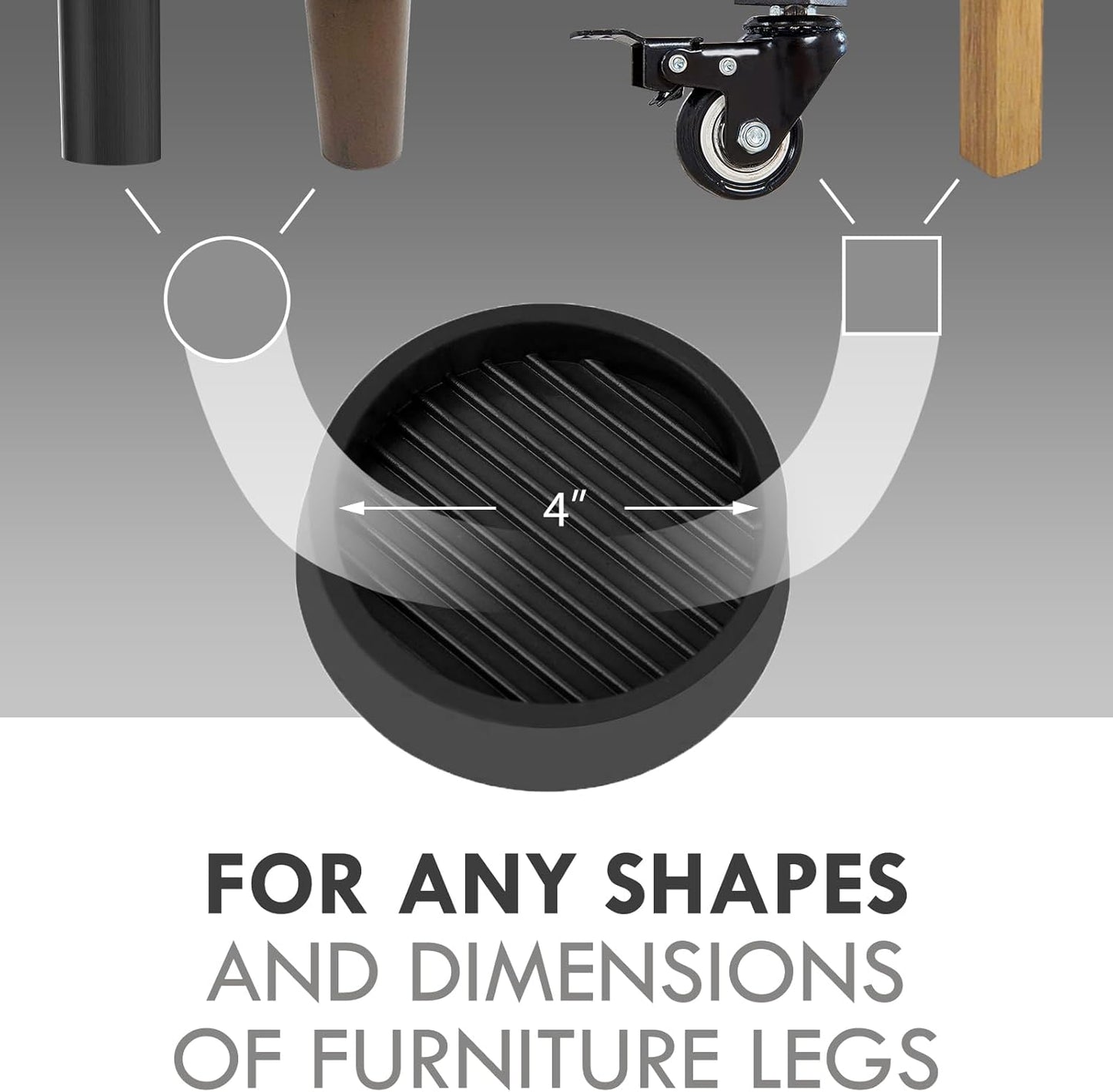 4X4 Round Rubber Caster Cups, Non Slip Furniture Pads, Anti-Slip Gripper, Anti Skid Furniture Feet, Anti Slide Floor Protector for Bed Couch Table Chair Stoppers (Black, 8 Pack)