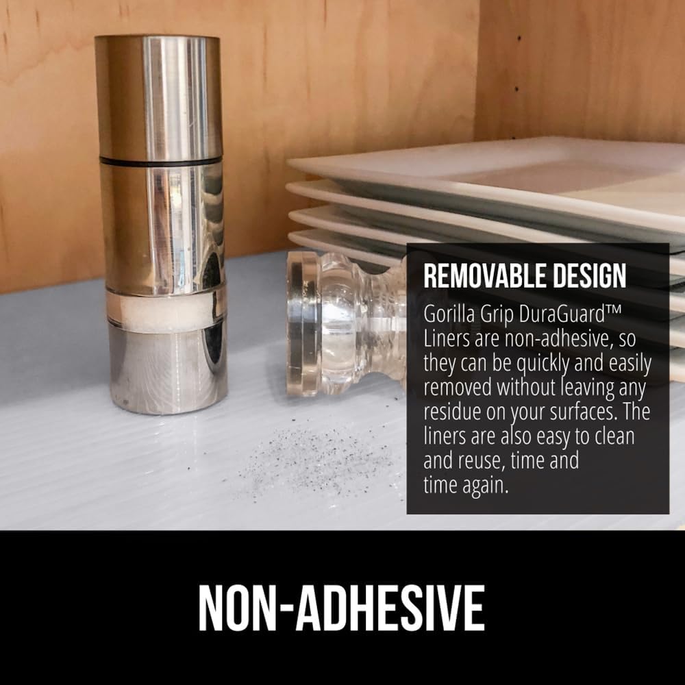 GORILLA GRIP DuraGuard Shelf Liner, 24x30 Non-Adhesive Cabinet Liners for Kitchen Drawers, Shelves, Refrigerator, Pantry Storage, Bathroom Closet, Durable Waterproof BPA Free Ribbed Plastic, Lt Gray