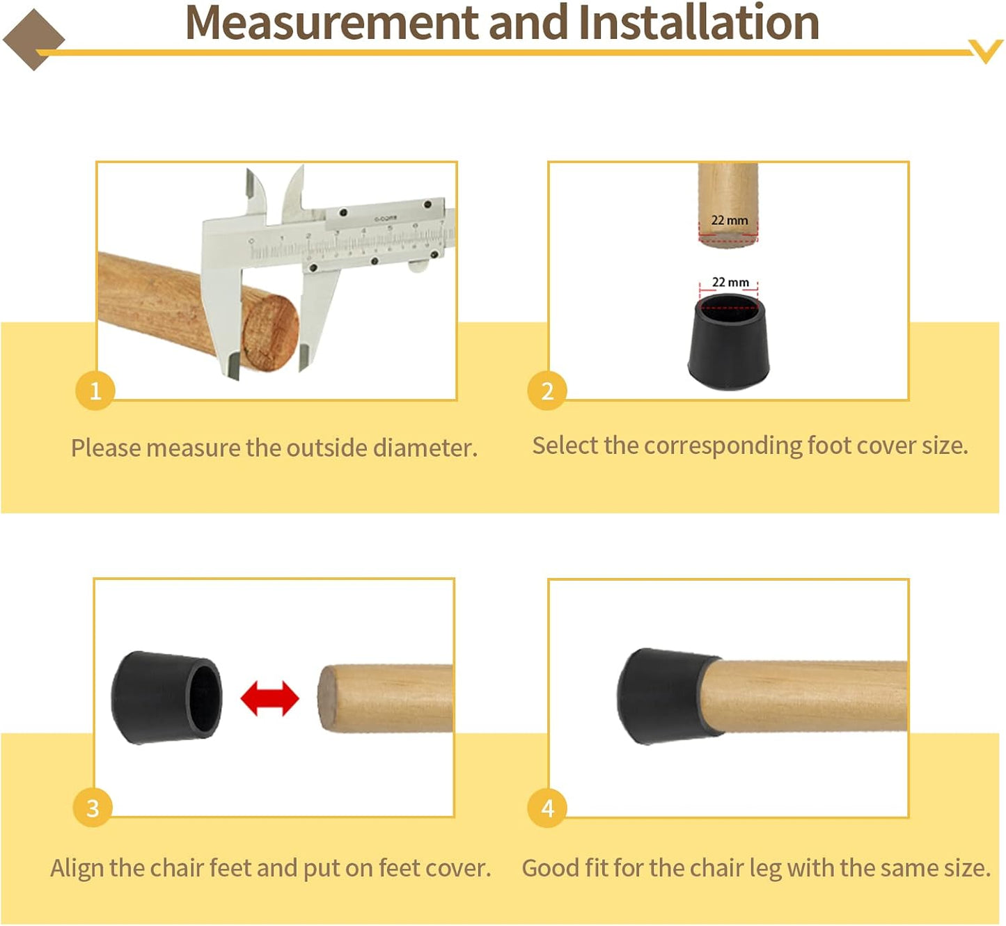 Flyshop Furniture Table Covers Non-Slip Durable Rubber Leg Tips Chair Leg Caps Floor Protectors Round Black 4PCS Size 28 mm, 1-1/8"