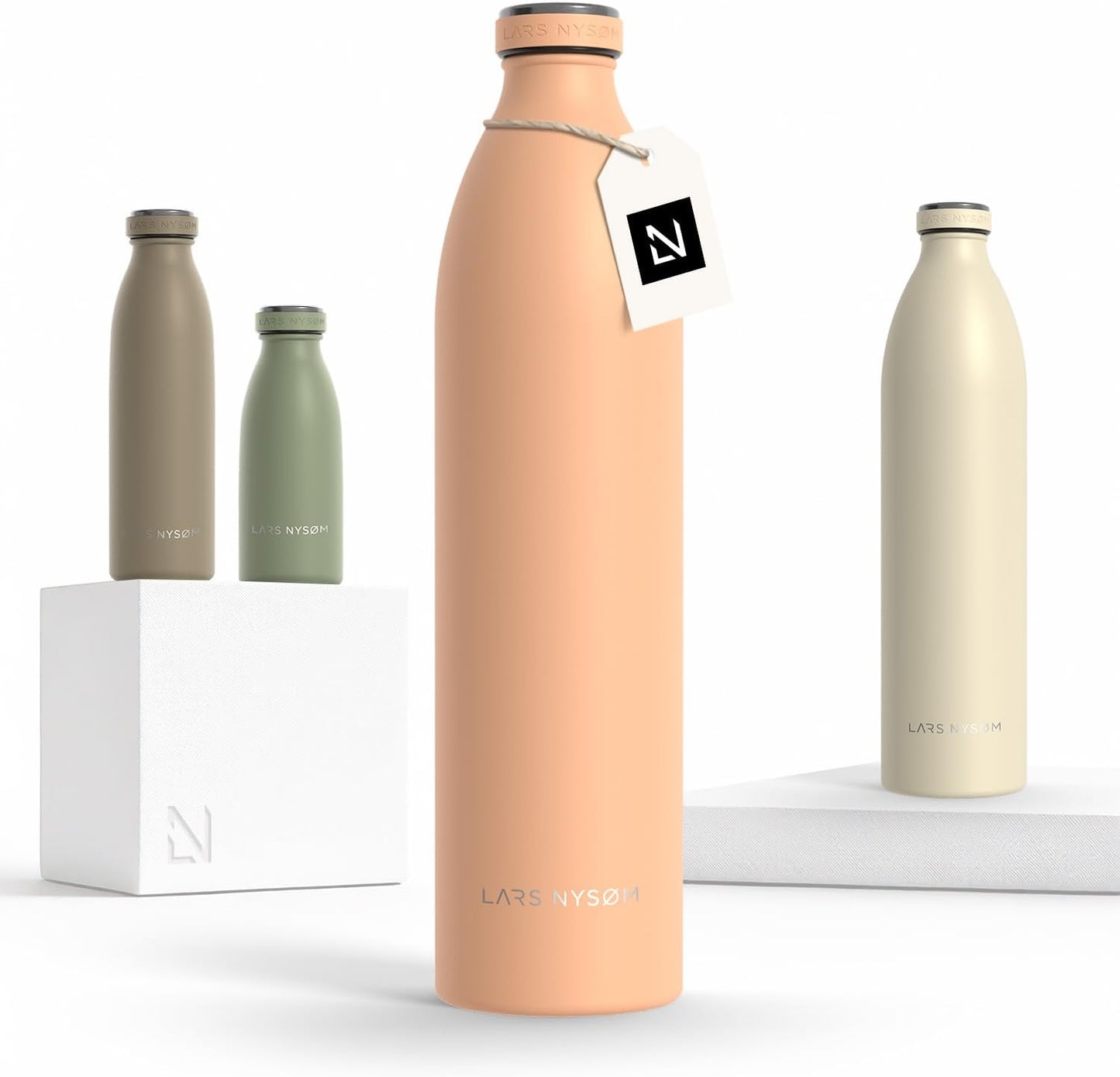 LARS NYSØM Stainless Steel Insulated XL Water Bottle 12oz 17oz 25oz 34oz 51oz | Insulated Thermo Flask for Hot and Cold Beverages | Leakproof Drinking Bottle (Creamy Peach, 50.7 oz)