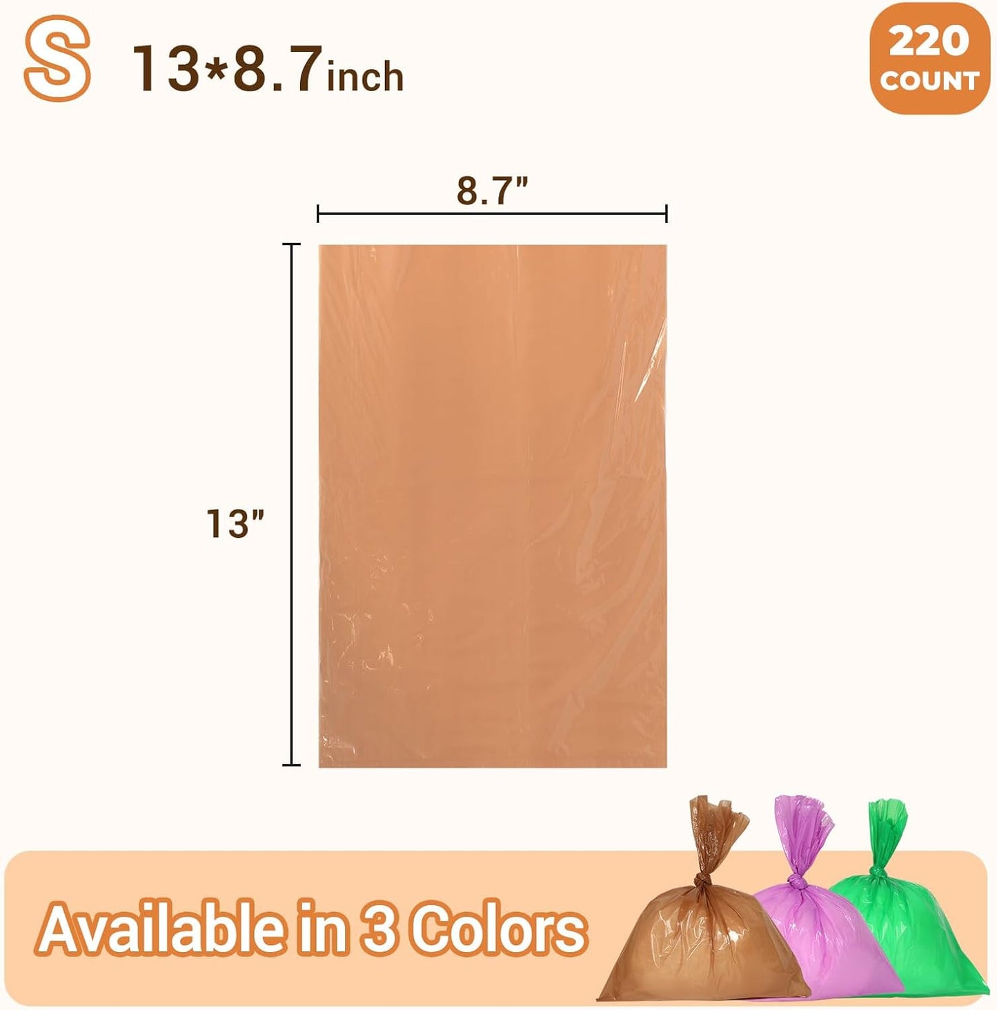Odor Sealing Small Trash Bags Home & Food Use S-220 Count Disposable Bags, Durable and Unscented (Color:Brown)