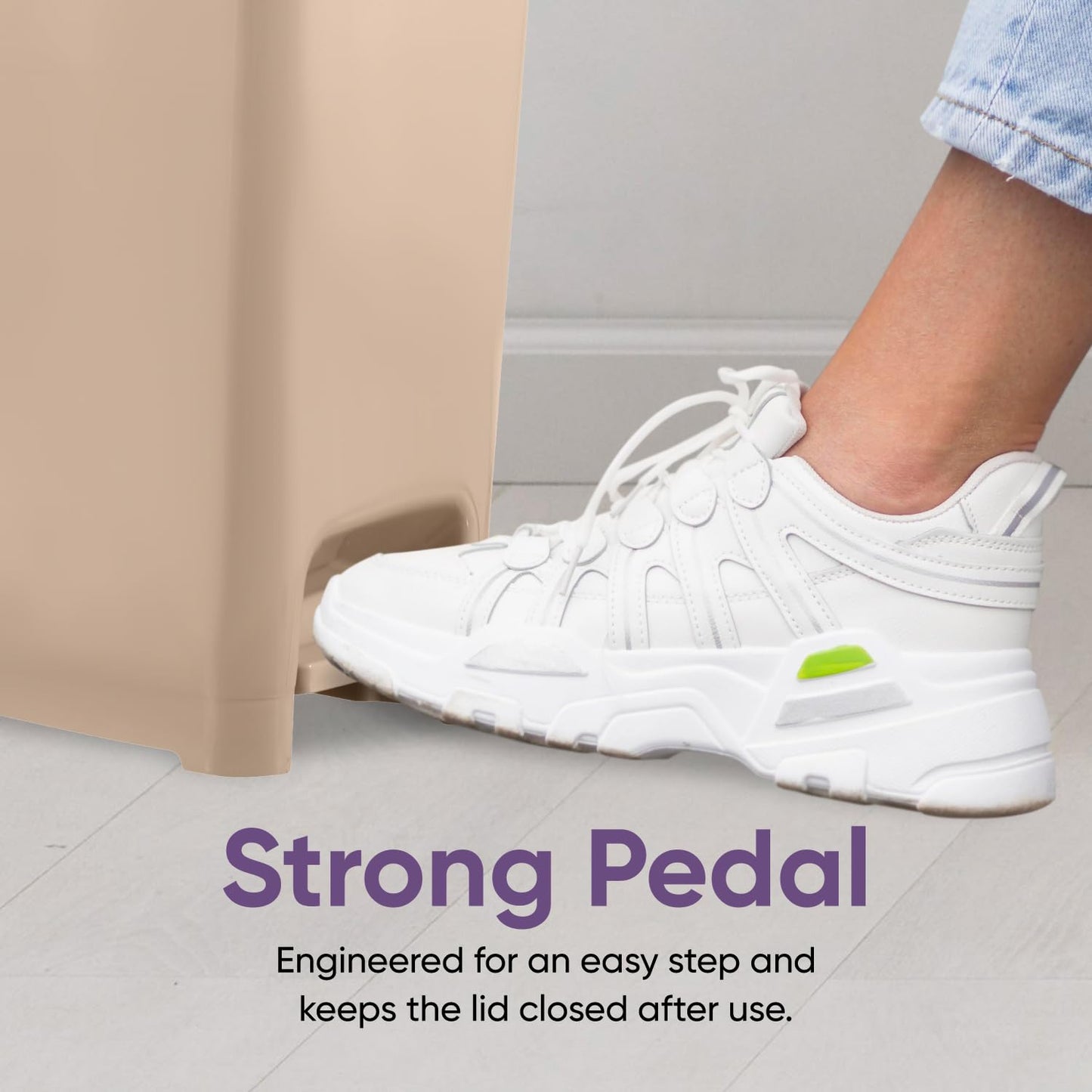 Superio 2.5 Gal Slim Step On Pedal Plastic Trash Can, Waste Bin for Under Desk, Office, Bedroom, Bathroom- 10 Qt, Beige