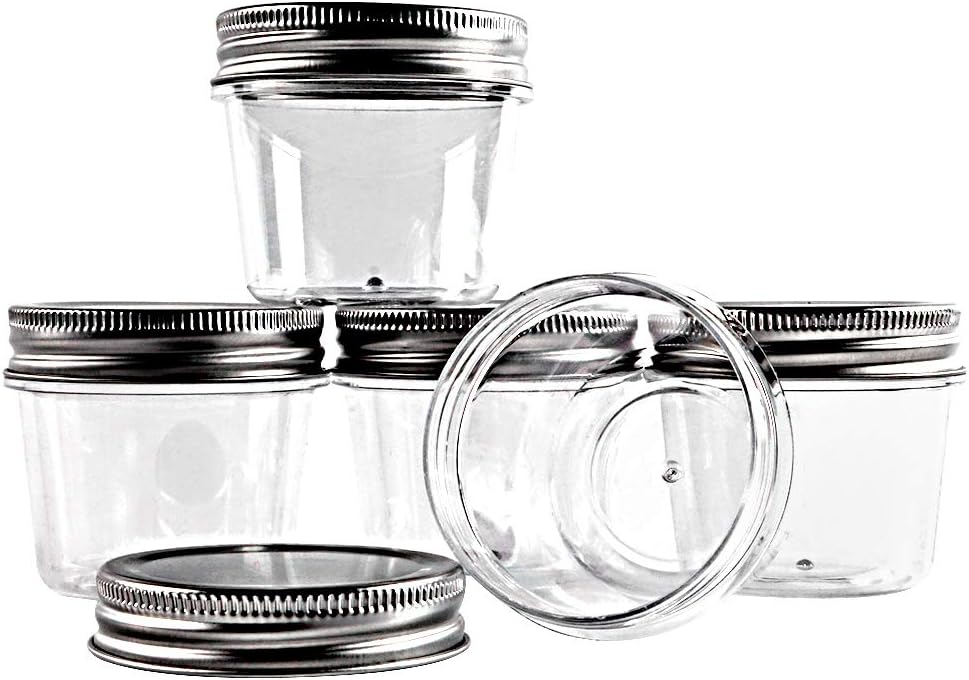 novelinks 4 oz Clear Plastic Jars with Screw-On Lids – Reusable Round Containers for Slime, Food, Spices, Crafts & Kitchen Organization – BPA-Free Storage Jars, 20 Pack